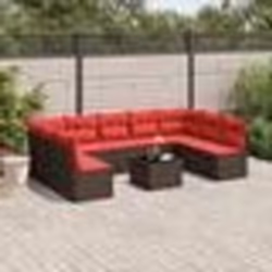 vidaXL Salon de jardin 10 pcs avec coussins marron résine tressée