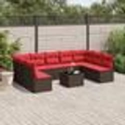 vidaXL Salon de jardin 10 pcs avec coussins marron résine tressée