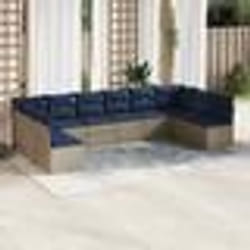 vidaXL Salon de jardin 10 pcs avec coussins gris résine tressée