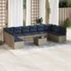 vidaXL Salon de jardin 11 pcs avec coussins gris résine tressée