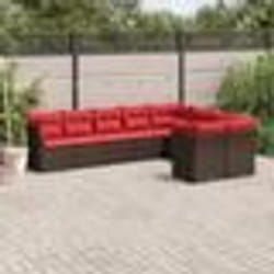 vidaXL Salon de jardin avec coussins 9 pcs marron résine tressée
