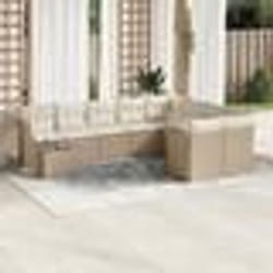 vidaXL Salon de jardin avec coussins 10 pcs beige résine tressée