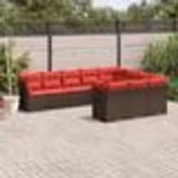 vidaXL Salon de jardin 10 pcs avec coussins marron résine tressée