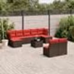 vidaXL Salon de jardin 10 pcs avec coussins marron résine tressée