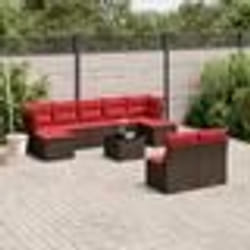 vidaXL Salon de jardin 10 pcs avec coussins marron résine tressée