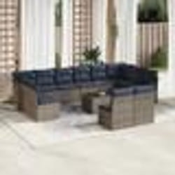 vidaXL Salon de jardin avec coussins 13 pcs gris résine tressée