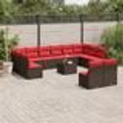 vidaXL Salon de jardin avec coussins 13 pcs marron résine tressée