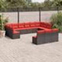 vidaXL Salon de jardin avec coussins 13 pcs marron résine tressée