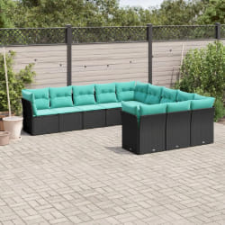 vidaXL Salon de jardin 11 pcs avec coussins noir résine tressée