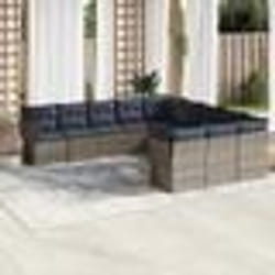 vidaXL Salon de jardin 11 pcs avec coussins gris résine tressée