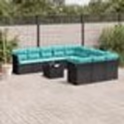 vidaXL Salon de jardin avec coussins 12 pcs noir résine tressée
