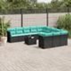 vidaXL Salon de jardin avec coussins 12 pcs noir résine tressée