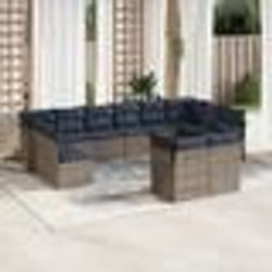 vidaXL Salon de jardin avec coussins 12 pcs gris résine tressée