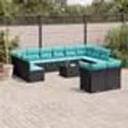 vidaXL Salon de jardin avec coussins 13 pcs noir résine tressée
