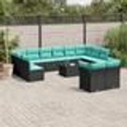 vidaXL Salon de jardin avec coussins 13 pcs noir résine tressée