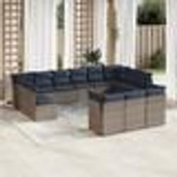 vidaXL Salon de jardin avec coussins 13 pcs gris résine tressée