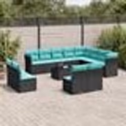 vidaXL Salon de jardin avec coussins 13 pcs noir résine tressée