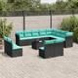 vidaXL Salon de jardin avec coussins 13 pcs noir résine tressée