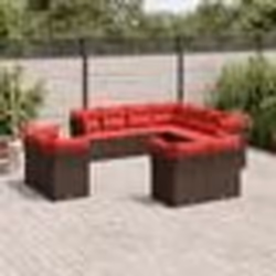 vidaXL Salon de jardin et coussins 11 pcs marron résine tressée