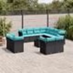 vidaXL Salon de jardin avec coussins 12 pcs noir résine tressée