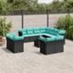 vidaXL Salon de jardin avec coussins 12 pcs noir résine tressée
