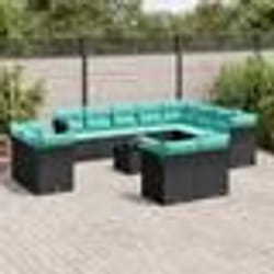 vidaXL Salon de jardin avec coussins 13 pcs noir résine tressée