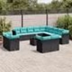 vidaXL Salon de jardin avec coussins 14 pcs noir résine tressée