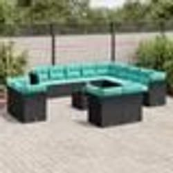 vidaXL Salon de jardin avec coussins 14 pcs noir résine tressée