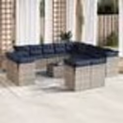 vidaXL Salon de jardin avec coussins 14 pcs gris résine tressée