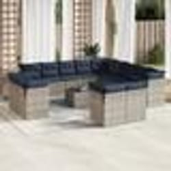 vidaXL Salon de jardin avec coussins 14 pcs gris résine tressée