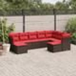 vidaXL Salon de jardin avec coussins 9 pcs marron résine tressée