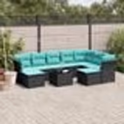 vidaXL Salon de jardin 10 pcs avec coussins noir résine tressée