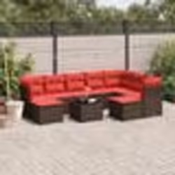 vidaXL Salon de jardin 10 pcs avec coussins marron résine tressée