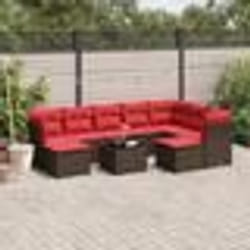 vidaXL Salon de jardin 10 pcs avec coussins marron résine tressée