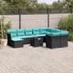 vidaXL Salon de jardin 11 pcs avec coussins noir résine tressée