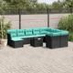 vidaXL Salon de jardin 11 pcs avec coussins noir résine tressée