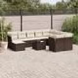 vidaXL Salon de jardin et coussins 11 pcs marron résine tressée