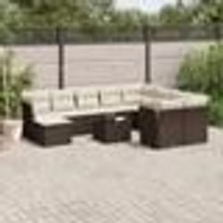 vidaXL Salon de jardin et coussins 11 pcs marron résine tressée
