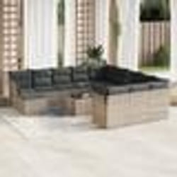 vidaXL Salon de jardin avec coussins 13 pcs gris résine tressée