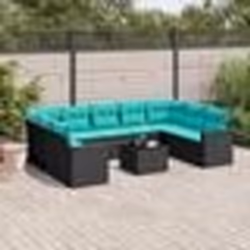 vidaXL Salon de jardin 10 pcs avec coussins noir résine tressée