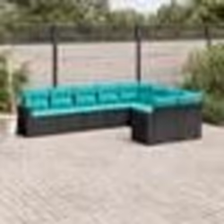 vidaXL Salon de jardin 9 pcs avec coussins noir résine tressée