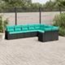 vidaXL Salon de jardin 9 pcs avec coussins noir résine tressée