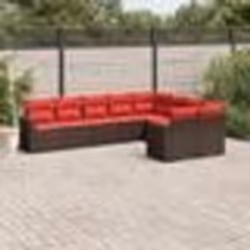 vidaXL Salon de jardin avec coussins 9 pcs marron résine tressée