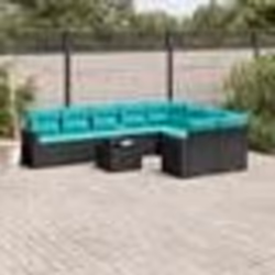 vidaXL Salon de jardin 10 pcs avec coussins noir résine tressée