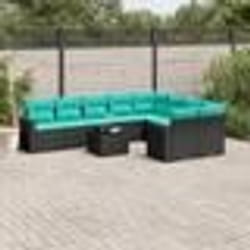 vidaXL Salon de jardin 10 pcs avec coussins noir résine tressée