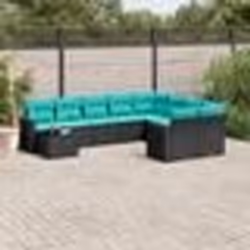 vidaXL Salon de jardin 10 pcs avec coussins noir résine tressée