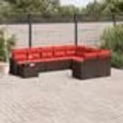 vidaXL Salon de jardin 10 pcs avec coussins marron résine tressée