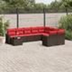 vidaXL Salon de jardin 10 pcs avec coussins marron résine tressée