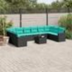 vidaXL Salon de jardin 11 pcs avec coussins noir résine tressée