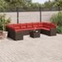 vidaXL Salon de jardin et coussins 11 pcs marron résine tressée
